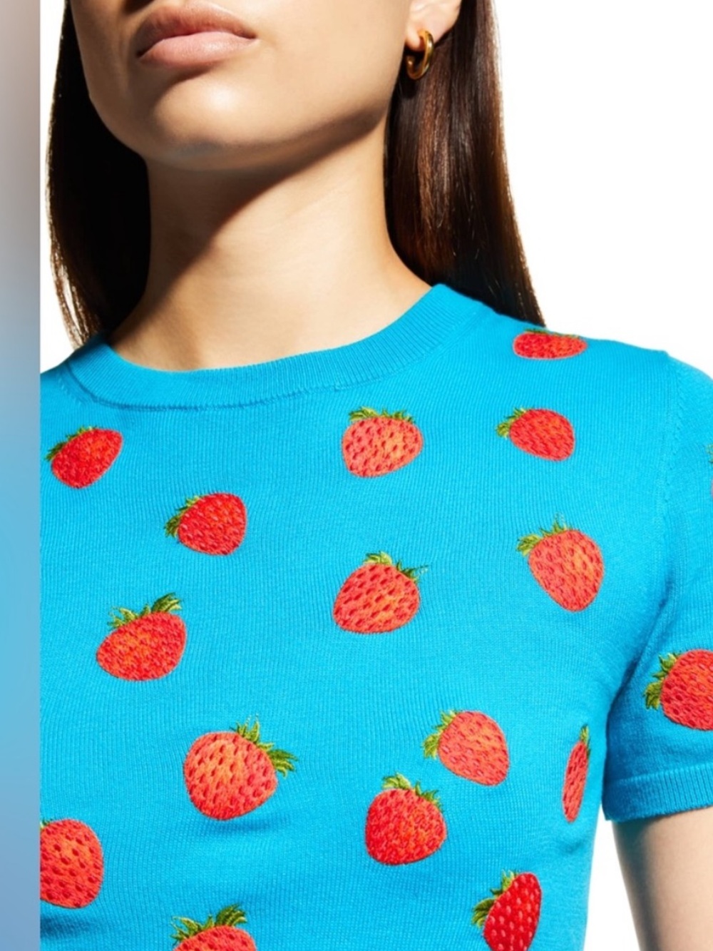 NWT! Alice and Olivia Ciara Embroidered Strawberry Pullover Sweater - Picture 3 of 16